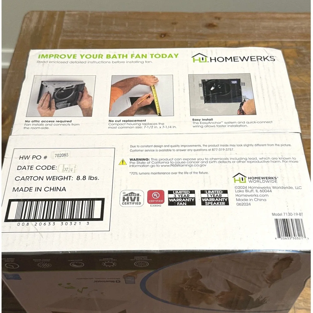 Homewerks 80 CFM Bathroom Ventilation Fan Bluetooth Speaker NEW Light 7130-19-BT